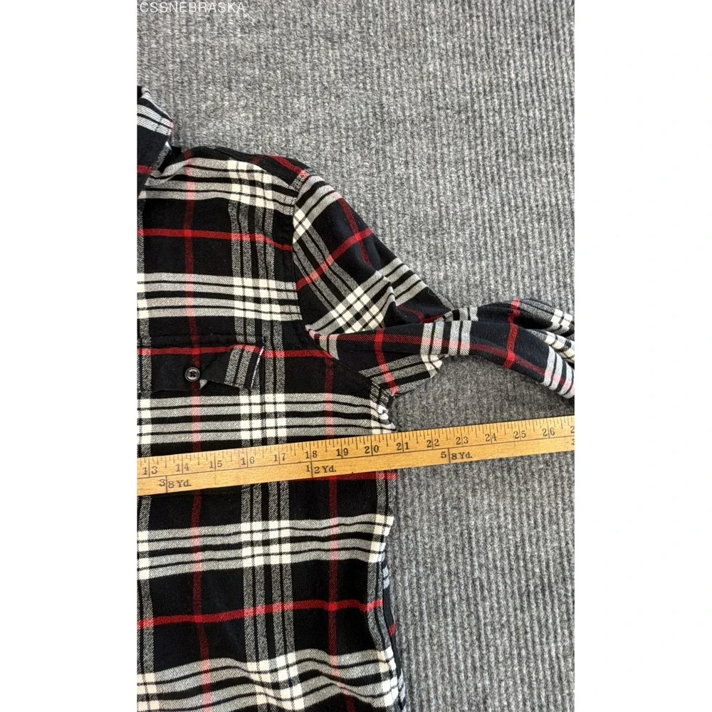 CHAPS Red Black White Womens Full Zip Flannel Shirt Jacket Plaid Long Sleeve - L